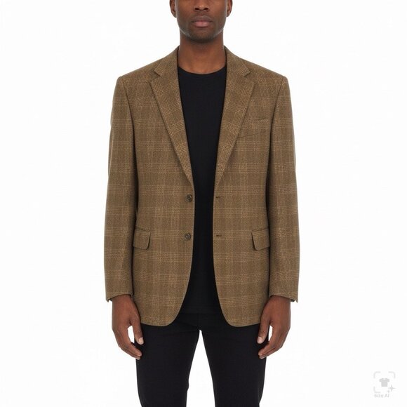 Jos.A.Bank Mens Tan Camelhair Plaid 2-Button Blazer Jacket Classic Fit Size 46R - Picture 10 of 10